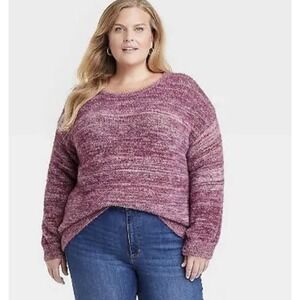 Knox Rose Sweater Womens 3X Purple Fuzzy Striped Knit Oversized Cozy Pullover